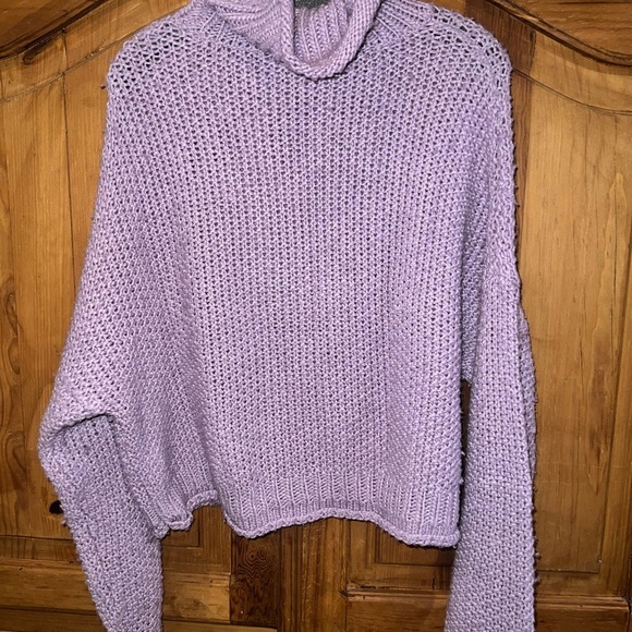 Anthropologie Moth Abella Oversized Chunky Turtleneck Crop Sweater Lavender - Sm - Picture 6 of 8